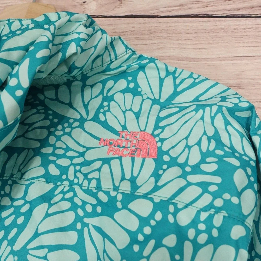 North Face‎ Jacket Girls XL 18 Green Floral HyVent Hooded Rain Coat Waterproof